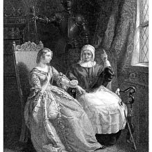 Two women are sitting and conversing in chairs side by side in front of a window