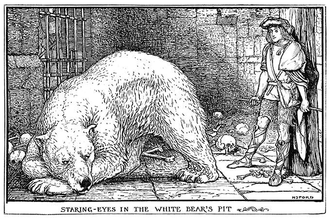 A young man is locked up in a vault with a white bear