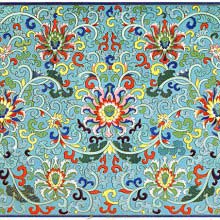 Floral pattern with meandering shoots against a blue background