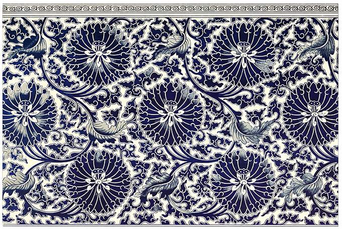 Floral design from a blue-and-white china cistern