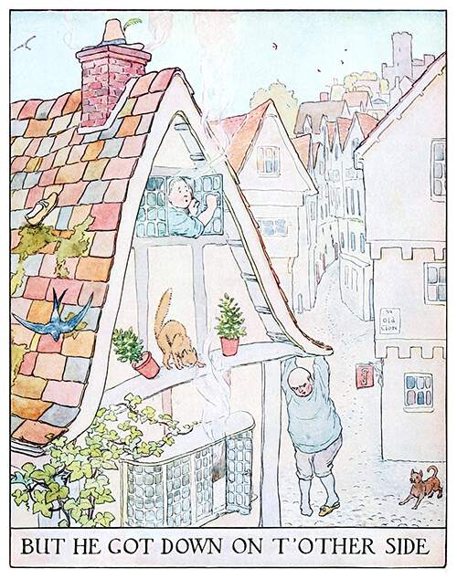 A man is seen from above hanging by his fingertips from the edge of a roof