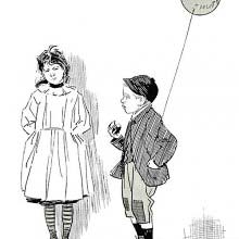 A young girl asks a little boy to let her have some of his apple