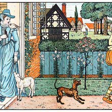 A woman stands on a doorstep as a man turns around on his way out in the alley