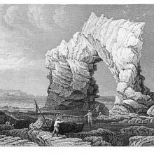 View of the majestic Arched Rock near the shore of Freshwater Bay, Isle of White