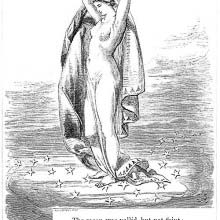 The moon is represented as a half-naked woman holding a crescent in her hands