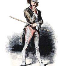 A man wearing a hat stands with a stick in one hand, looking indecisive