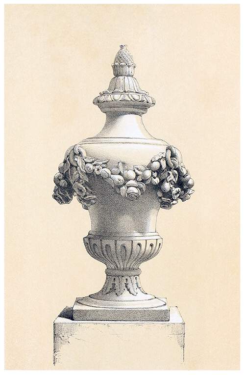 Terracotta Urn decorated with a heavy garland of fruit and flowers