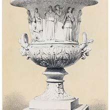 Terracotta vase with foliated ornaments and figures from The Tempest
