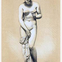 Full-length depiction of Venus wearing only a thin veil covering one of her legs