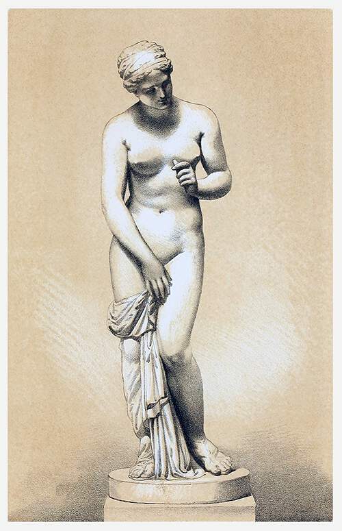 Full-length depiction of Venus wearing only a thin veil covering one of her legs