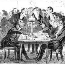 A card player grabs the money on the table, pushing aside those who don't agree