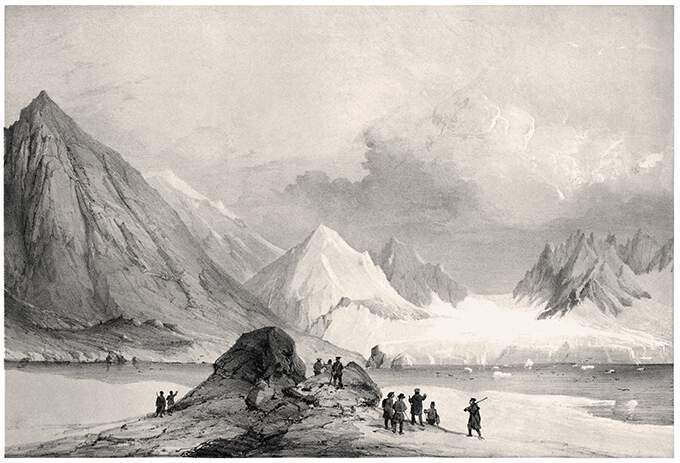 The mountainous and icy landscape of Spitsbergen as seen from Magdalena Bay