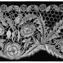 Lace design showing poppy and briony flowers forming an intricate pattern