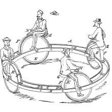 Device designed for the amusement of children made of four velocipedes connected to a ring