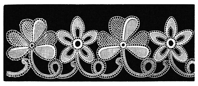 Lace border pattern reproducing the shapes of wood sorrel flowers and leaves