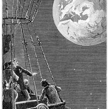 A balloon is flying in space as the Earth can be seen in the background