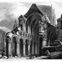 The nave of Hereford Cathedral after the 1786 fall of the western tower