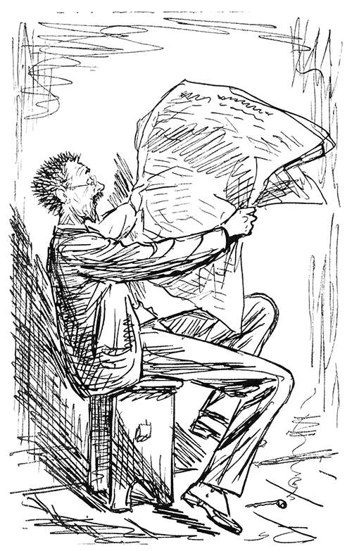 Self-portrait of Charles Keene reading some horrifying news in the paper