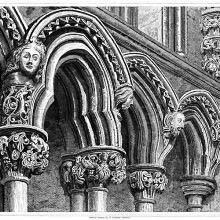 Arches at the chapter house of Lichfield Cathedral showing ornate capitals