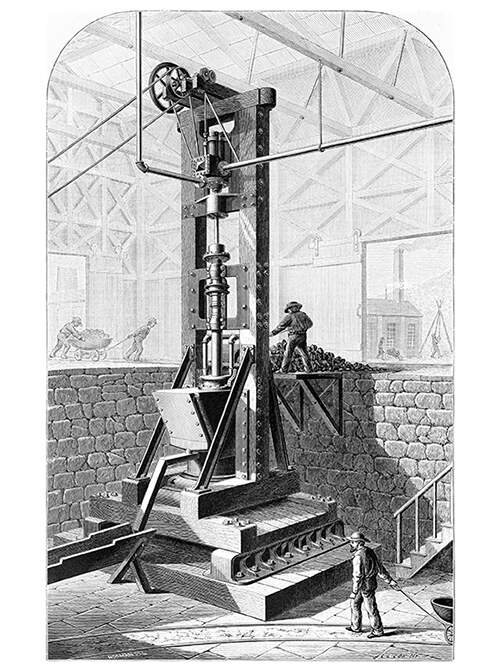 Stamp mill used to crush ore prior to extracting metal