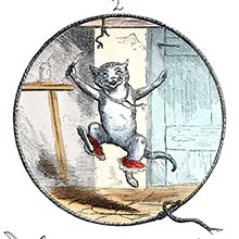 A cat cuts herself free from a noose using a knife