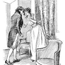 A man and a woman are getting together, giving a sense of intimacy and eagerness