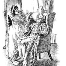 A man is sitting in an armchair, looking ecstatic as he sips wine from a glass
