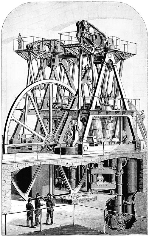 Perspective view of the steam pumping engine designed by E. D. Leavitt Jr.