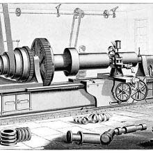 Flat-bed lathe manufactured by William Sellers & Co, Philadelphia.