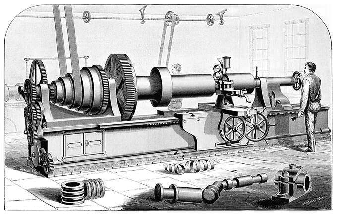 Flat-bed lathe manufactured by William Sellers & Co, Philadelphia.