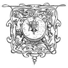 Tailpiece for the tale Mr. Korbes showing a farcical figure with a clownish wig