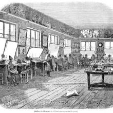View of the engraving workshop at the newspaper L'Illustration during daytime
