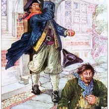 A man is running away from another wielding his cutlass at him