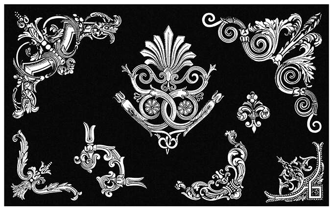 Tailpiece motif with palmette and six corner ornaments with foliage design