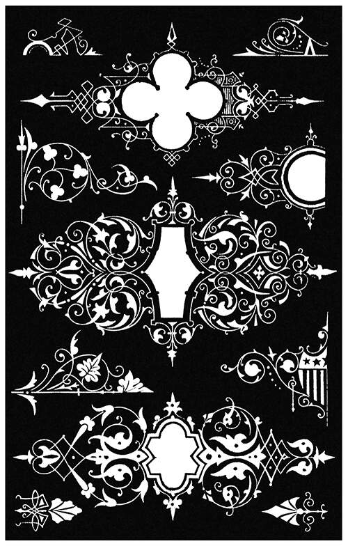 Three decorative designs with arabesque and interlacing patterns drawn