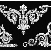 three tailpiece-like and corner ornaments with foliated design