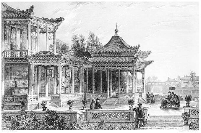 View of a pavilion with elaborate decoration in the Tongzhou District, Beijing
