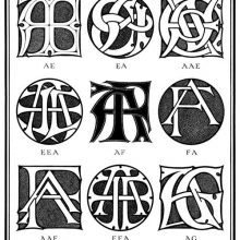 Plate showing nine ciphers combining the letter A with E, F, and G