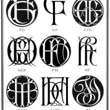 Plate showing nine ciphers combining the letter F with G, H, and I