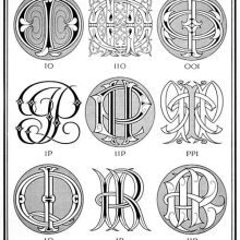 Plate showing nine ciphers combining the letter I with O, P, Q, and R