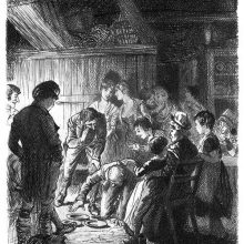 People are gathered in a rustic house to celebrate Halloween night