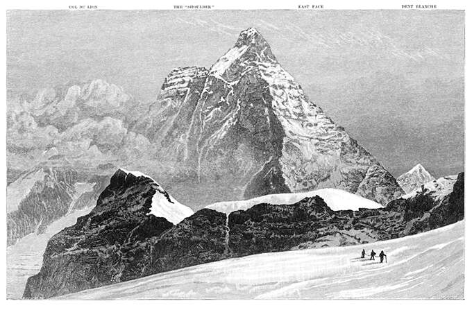 View of the south face of the Matterhorn as seen from Theodul Pass