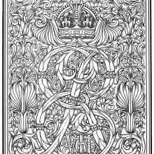 Intricate motif with foliated patterns and a crown in the upper center part