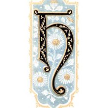 Initial H with curved and descending leg, floral design, and orange border