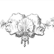 Two male faces looking in opposite directions fall prey of clouds of mosquitoes