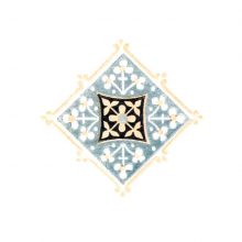 Lozenge-shaped ornament with floral and foliage design, and orange border
