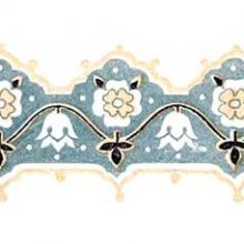 Tailpiece with sinuous garland showing foliage and blossoms against a blueish-gray background