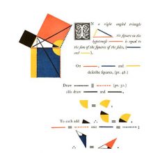 Page of a geometry textbook on Euclid’s Elements illustrated with diagrams in various colors
