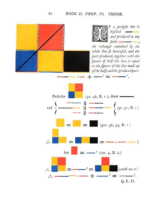 Page of a geometry textbook illustrated with rectangles and lines of various colors
