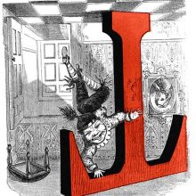 A youth in fancy dress is smiling at the viewer while floating in a room seen upside down